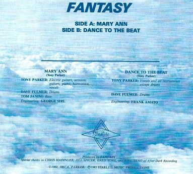 Legacy Recordings – Mary Ann and Dance to the Beat record sleeve back cover - Artists: Tony Parker (ASCAP), Thomas Janini, and David Fulmer.